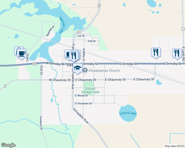 map of restaurants, bars, coffee shops, grocery stores, and more near 209 South Smith Street in Oxford