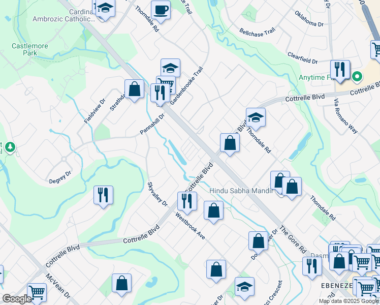 map of restaurants, bars, coffee shops, grocery stores, and more near 9452 The Gore Road in Brampton