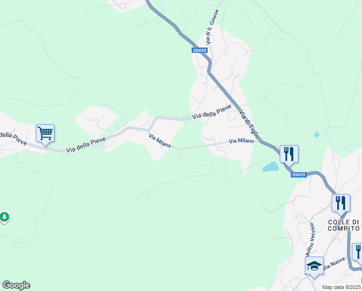 map of restaurants, bars, coffee shops, grocery stores, and more near 12 Via Milano in Capannori