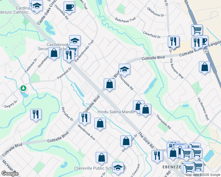 map of restaurants, bars, coffee shops, grocery stores, and more near 88 Turquoise Crescent in Brampton