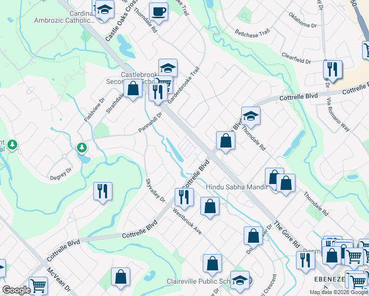 map of restaurants, bars, coffee shops, grocery stores, and more near 9460 The Gore Road in Brampton