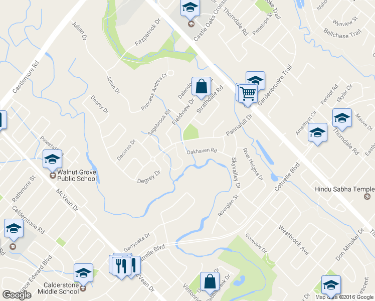 map of restaurants, bars, coffee shops, grocery stores, and more near 3 Oakhaven Road in Brampton