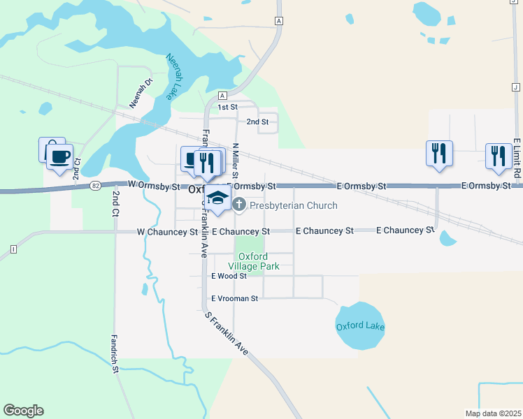 map of restaurants, bars, coffee shops, grocery stores, and more near 209 South Smith Street in Oxford