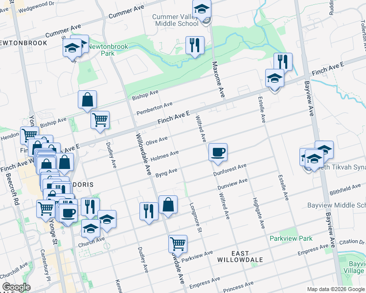 map of restaurants, bars, coffee shops, grocery stores, and more near in Toronto