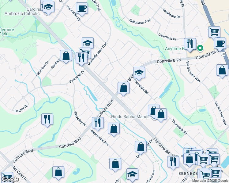 map of restaurants, bars, coffee shops, grocery stores, and more near in Brampton