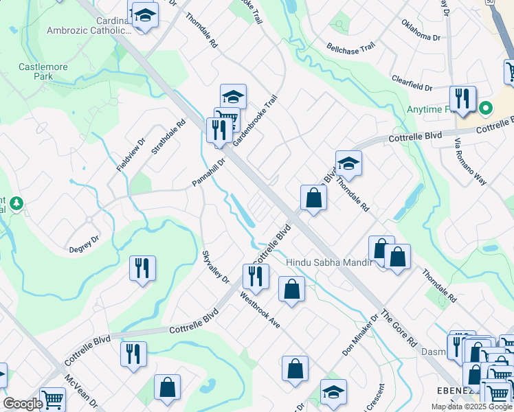 map of restaurants, bars, coffee shops, grocery stores, and more near 9452 The Gore Road in Brampton