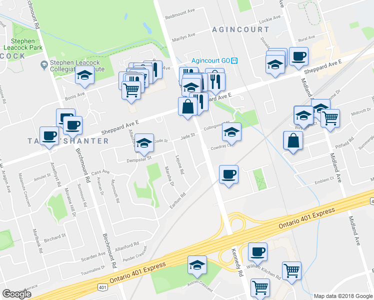 map of restaurants, bars, coffee shops, grocery stores, and more near 139 Earlton Road in Toronto