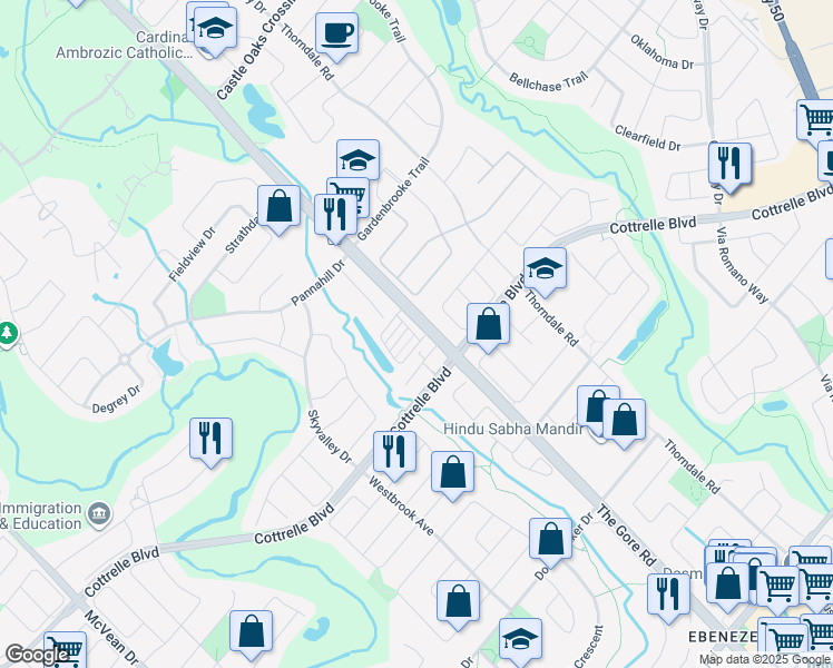 map of restaurants, bars, coffee shops, grocery stores, and more near 9452 The Gore Road in Brampton