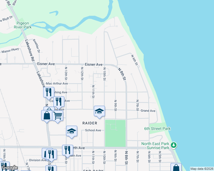 map of restaurants, bars, coffee shops, grocery stores, and more near 3323 North 10th Street in Sheboygan