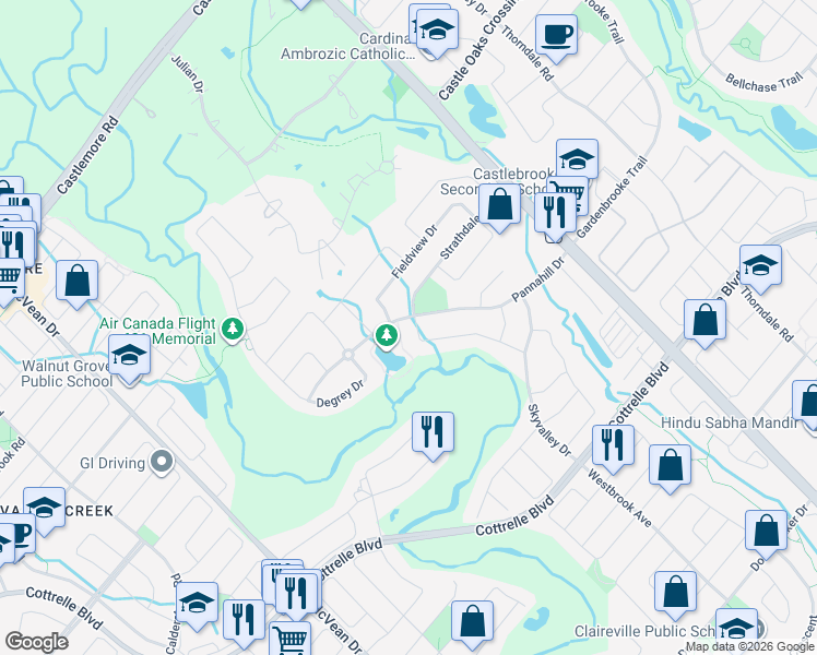 map of restaurants, bars, coffee shops, grocery stores, and more near 4 Oakhaven Road in Brampton