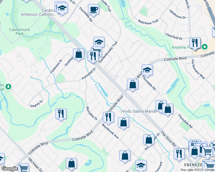 map of restaurants, bars, coffee shops, grocery stores, and more near 9452 The Gore Road in Brampton