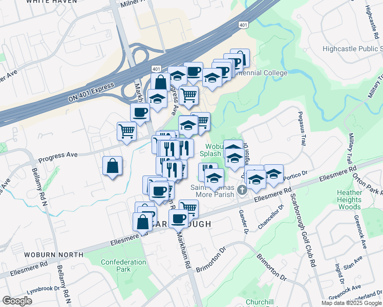 map of restaurants, bars, coffee shops, grocery stores, and more near 42 Tuxedo Court in Toronto