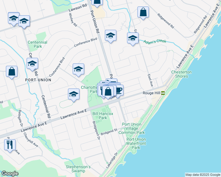 map of restaurants, bars, coffee shops, grocery stores, and more near 8 Clappison Boulevard in Toronto