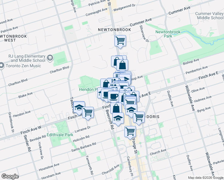 map of restaurants, bars, coffee shops, grocery stores, and more near in Toronto