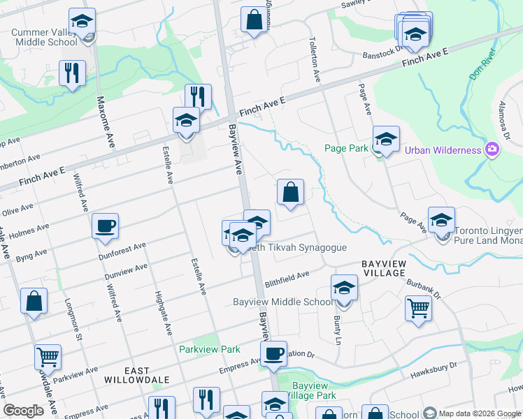 map of restaurants, bars, coffee shops, grocery stores, and more near 39 James Foxway in Toronto