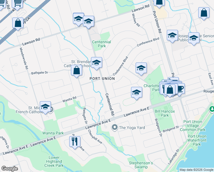 map of restaurants, bars, coffee shops, grocery stores, and more near in Toronto