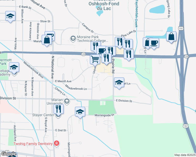 map of restaurants, bars, coffee shops, grocery stores, and more near 41 Fountain Circle in Fond du Lac