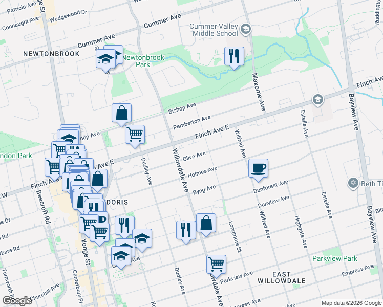 map of restaurants, bars, coffee shops, grocery stores, and more near in Toronto