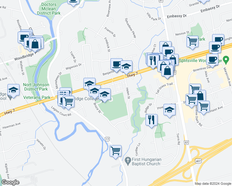 map of restaurants, bars, coffee shops, grocery stores, and more near 136 Vittorio De Luca Drive in Vaughan