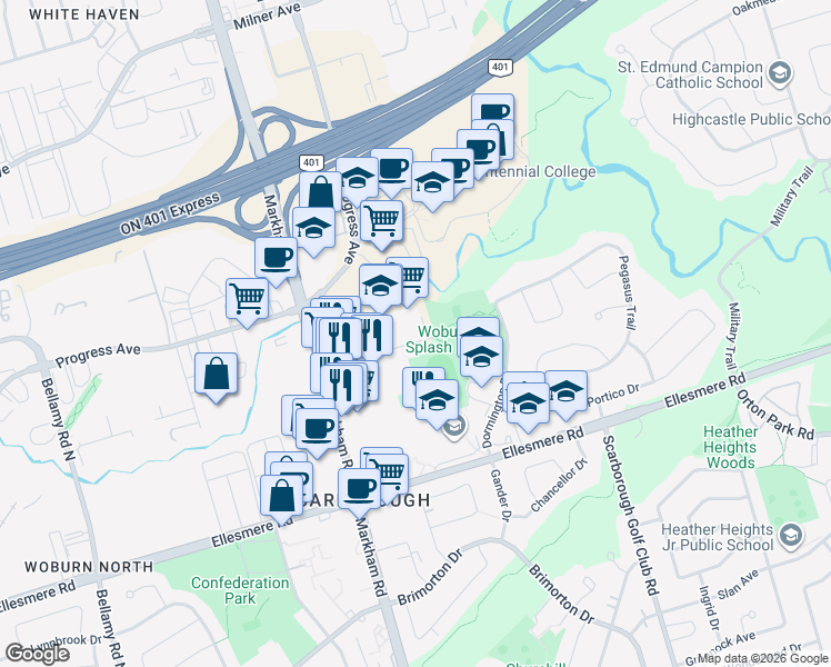 map of restaurants, bars, coffee shops, grocery stores, and more near 30 Tuxedo Court in Toronto