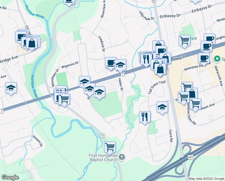 map of restaurants, bars, coffee shops, grocery stores, and more near 136 Vittorio De Luca Drive in Vaughan