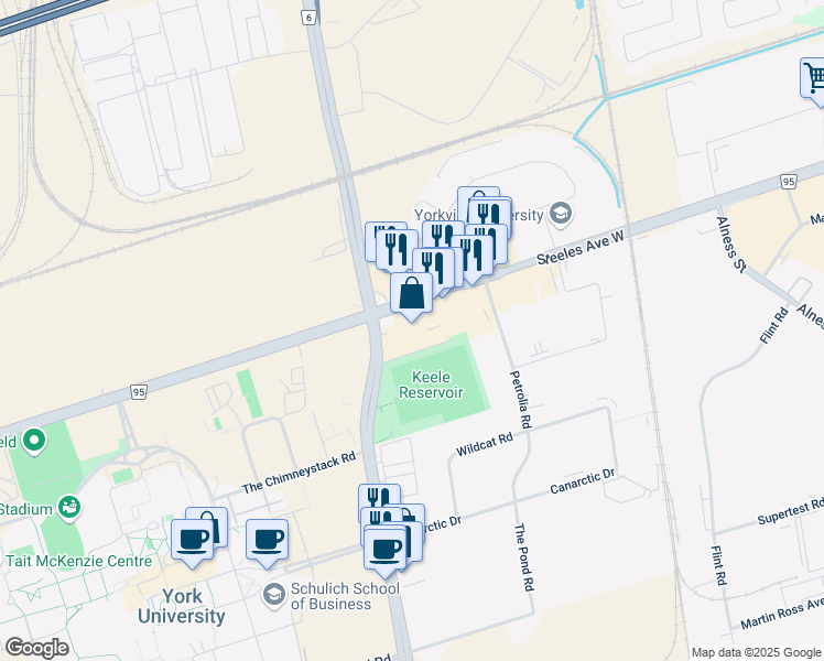 map of restaurants, bars, coffee shops, grocery stores, and more near in Toronto