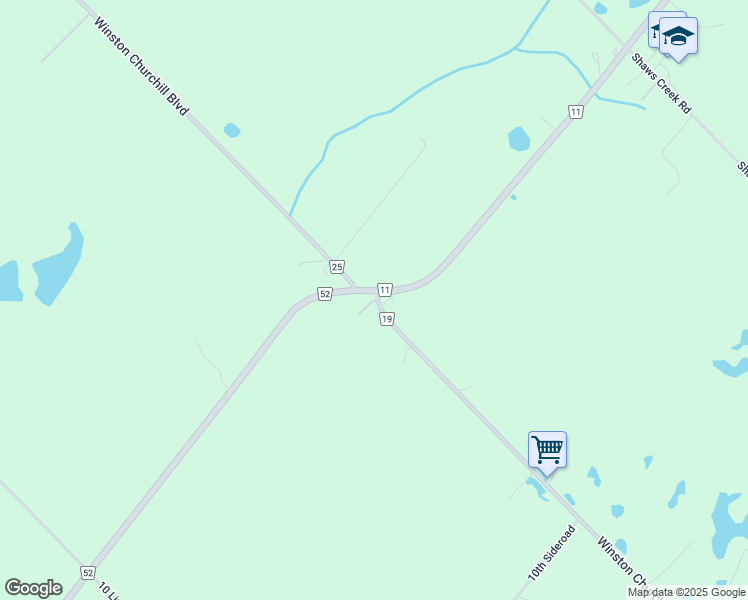 map of restaurants, bars, coffee shops, grocery stores, and more near 5364 Winston Churchill Boulevard in Erin