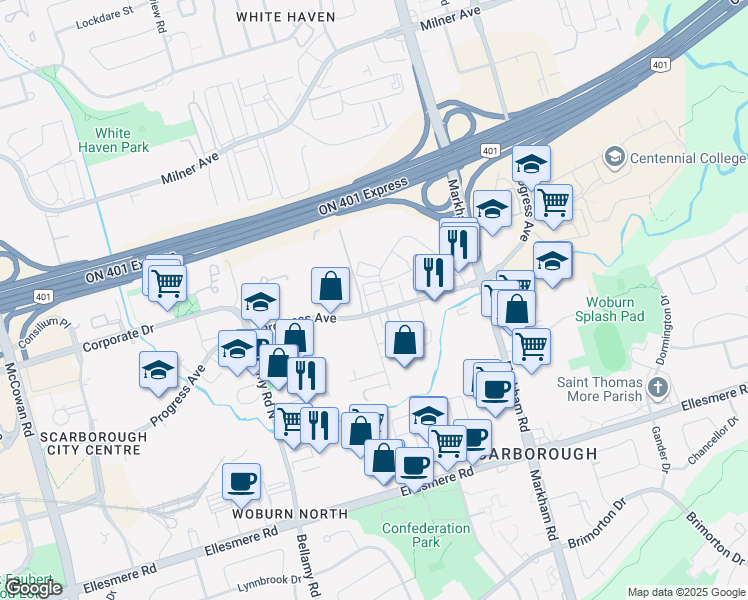map of restaurants, bars, coffee shops, grocery stores, and more near in Toronto