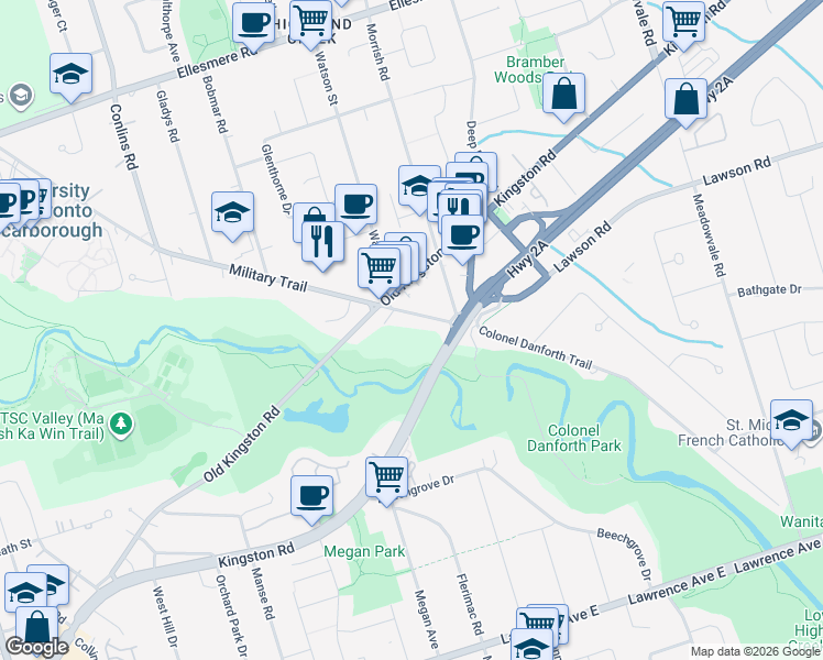 map of restaurants, bars, coffee shops, grocery stores, and more near in Toronto