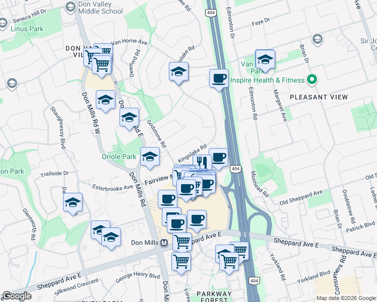 map of restaurants, bars, coffee shops, grocery stores, and more near in Toronto