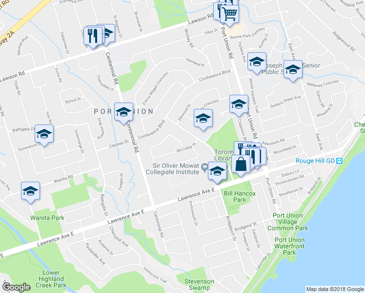 map of restaurants, bars, coffee shops, grocery stores, and more near 62 Langevin Crescent in Toronto