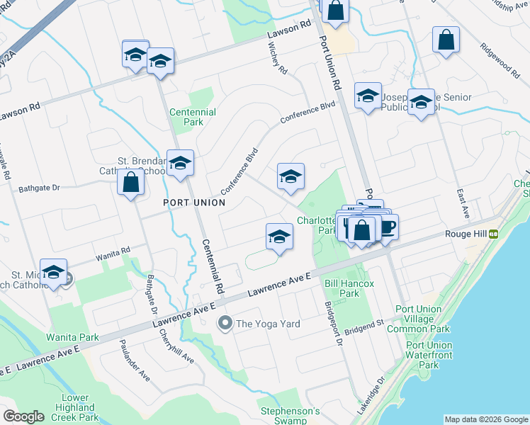 map of restaurants, bars, coffee shops, grocery stores, and more near 62 Langevin Crescent in Toronto