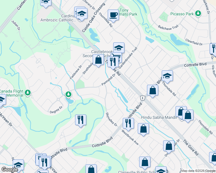 map of restaurants, bars, coffee shops, grocery stores, and more near in Brampton