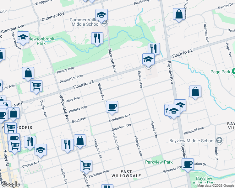 map of restaurants, bars, coffee shops, grocery stores, and more near in Toronto