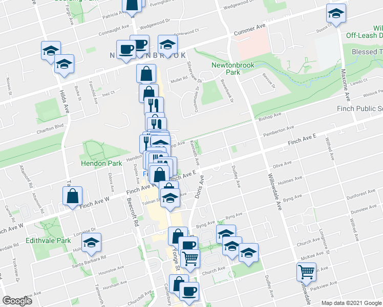 map of restaurants, bars, coffee shops, grocery stores, and more near in Toronto