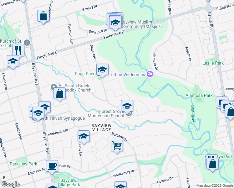 map of restaurants, bars, coffee shops, grocery stores, and more near in Toronto