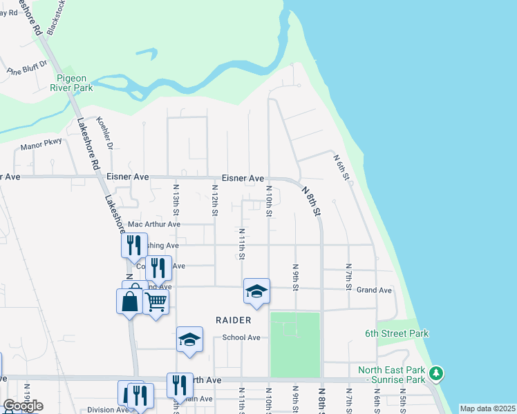 map of restaurants, bars, coffee shops, grocery stores, and more near 3505 Willow Circle in Sheboygan
