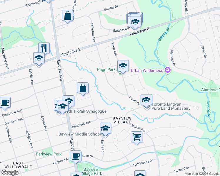 map of restaurants, bars, coffee shops, grocery stores, and more near 22 Heathview Avenue in Toronto