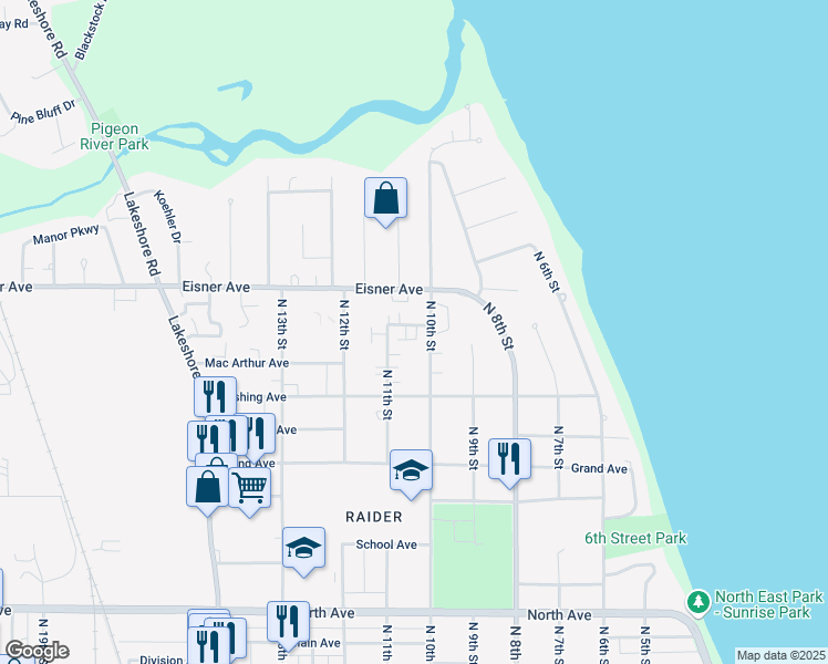 map of restaurants, bars, coffee shops, grocery stores, and more near 1015 Willow Avenue in Sheboygan