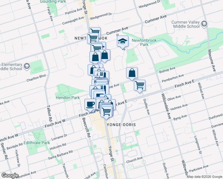 map of restaurants, bars, coffee shops, grocery stores, and more near in Toronto
