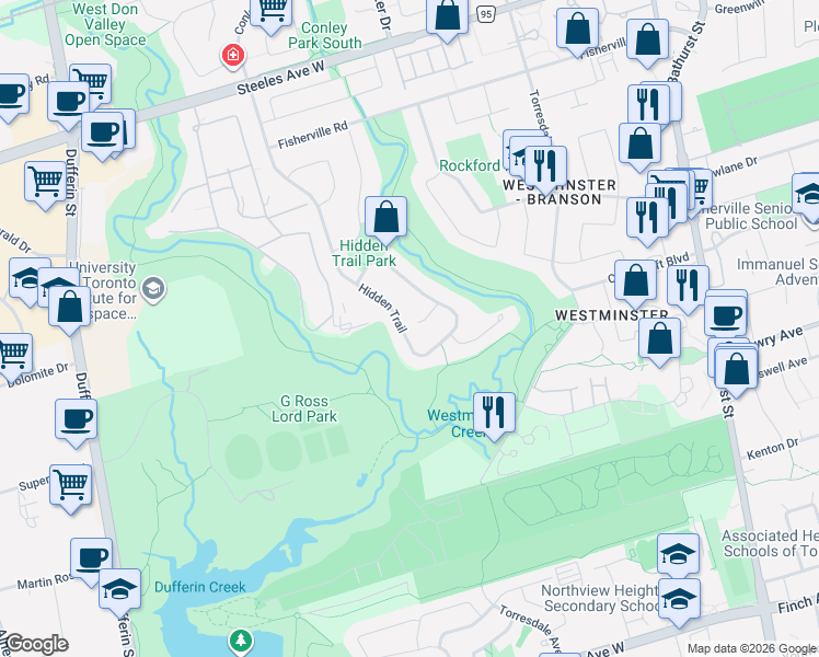 map of restaurants, bars, coffee shops, grocery stores, and more near in Toronto