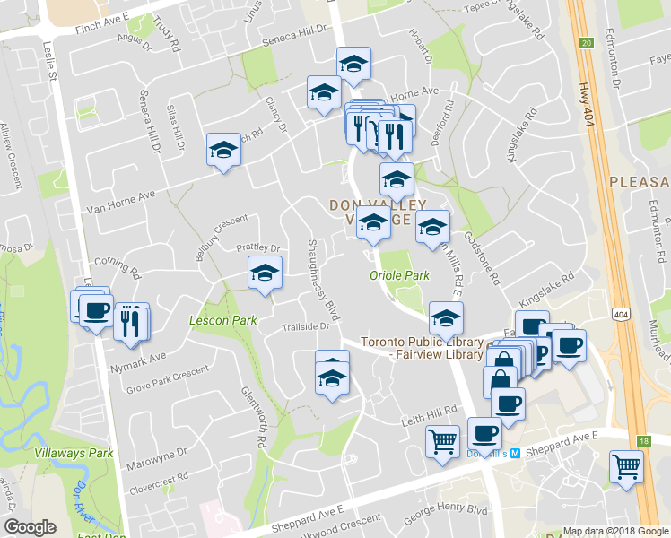 map of restaurants, bars, coffee shops, grocery stores, and more near in Toronto