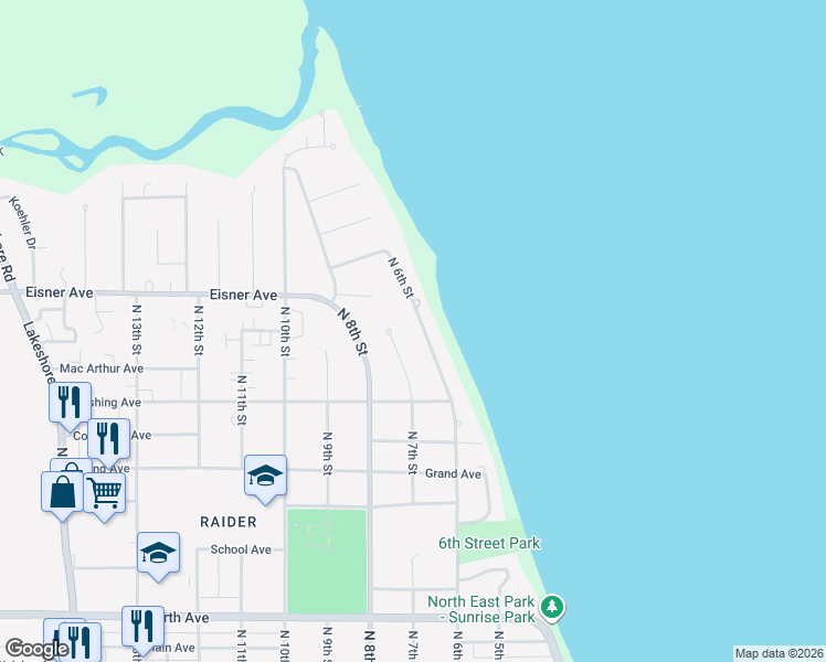 map of restaurants, bars, coffee shops, grocery stores, and more near 3502 North 6th Street in Sheboygan