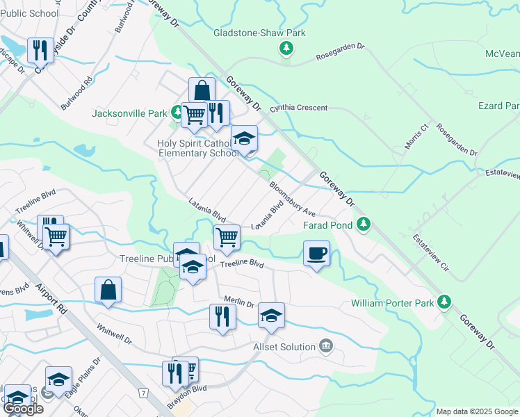 map of restaurants, bars, coffee shops, grocery stores, and more near 15 Bettey Road in Brampton