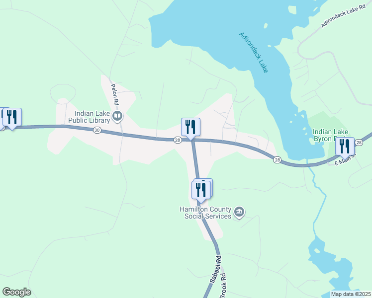 map of restaurants, bars, coffee shops, grocery stores, and more near 6295 New York 30 in Indian Lake