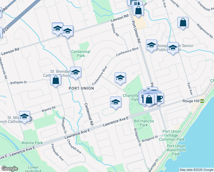 map of restaurants, bars, coffee shops, grocery stores, and more near 52 Langevin Crescent in Toronto