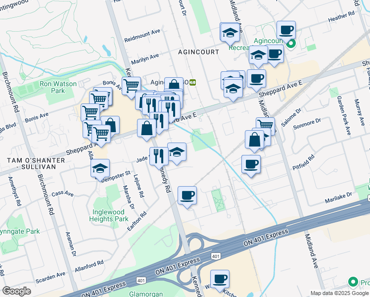 map of restaurants, bars, coffee shops, grocery stores, and more near 21 Collingwood Street in Toronto