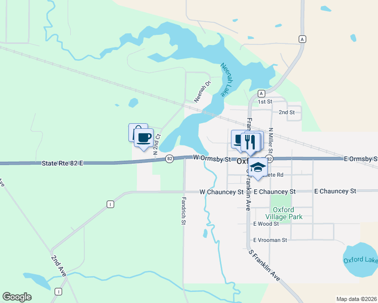map of restaurants, bars, coffee shops, grocery stores, and more near 414 West Ormsby Street in Oxford