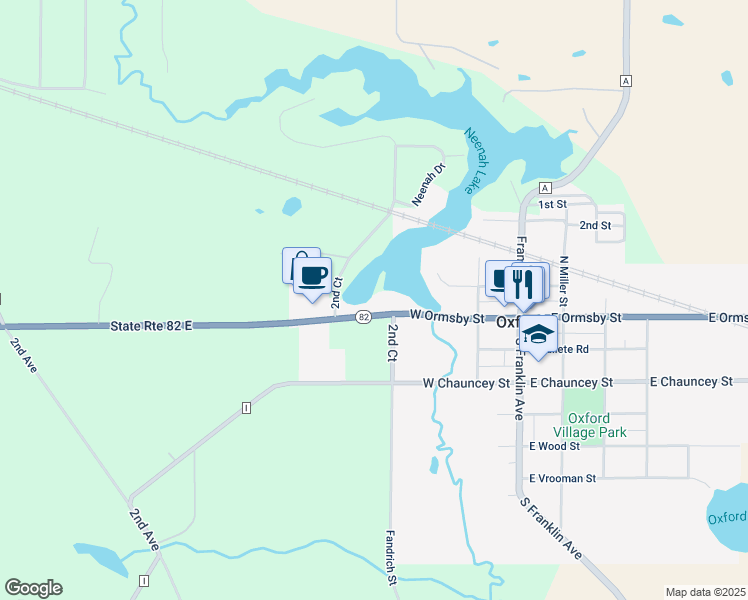 map of restaurants, bars, coffee shops, grocery stores, and more near 418 West Ormsby Street in Oxford