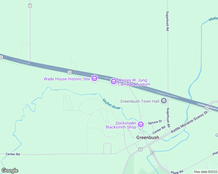map of restaurants, bars, coffee shops, grocery stores, and more near W7965 Wisconsin 23 in Greenbush